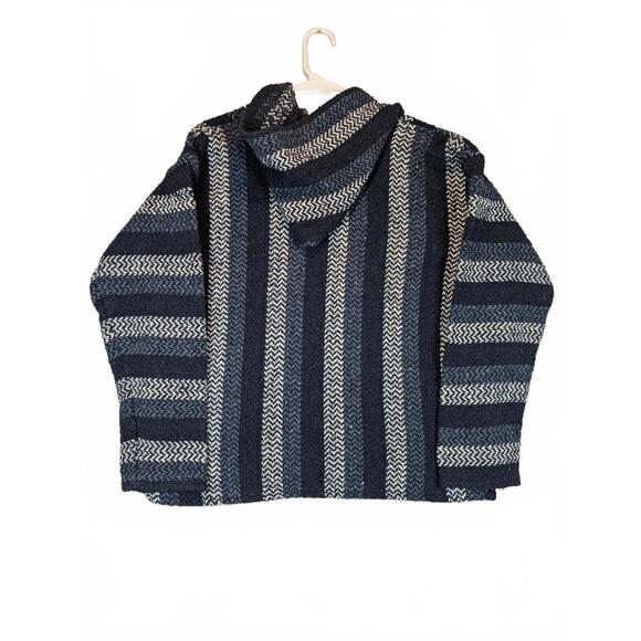 Baja Joe Striped Baja Hoodie Drug Rug Pullover Surf Skater Mens Large Blue - Picture 2 of 8